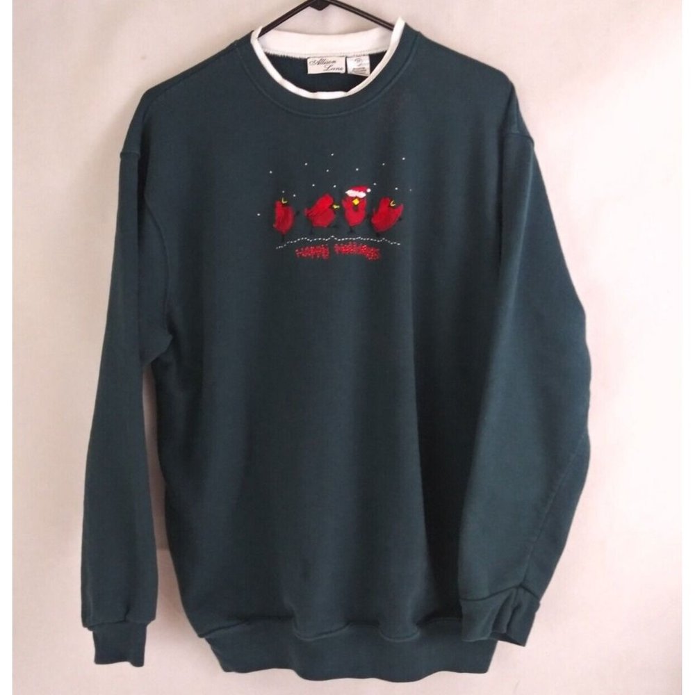 Allison Lane Dark Green Sweatshirt With Happy Holidays Cardinals Design 2X